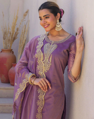 Tasrika Embroidered, Solid Kurta, Salwar & Dupatta Set