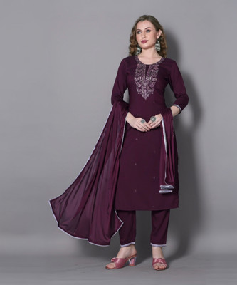 Dhvij Creation Embroidered Kurta, Trouser/Pant & Dupatta Set