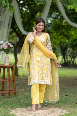 Mystic Moda Embroidered Kurta, Salwar & Dupatta Set