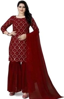 KHODAL MEDICAL AGENCY Embroidered Kurta, Sharara & Dupatta Set