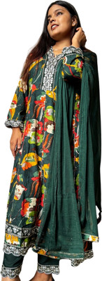 Kuinic Floral Print Anarkali Kurta, Bottom & Dupatta Set