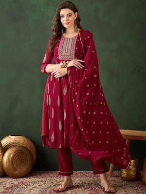 Sangria Embroidered Kurta, Palazzo & Dupatta Set