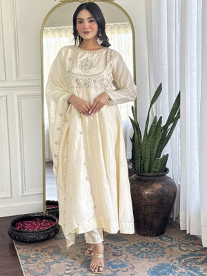 HB VENTURE Embroidered Anarkali Kurta, Bottom & Dupatta Set