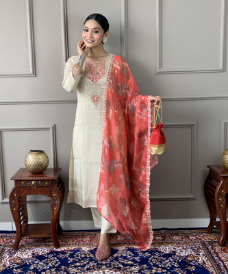 Dhruvil Impex Embroidered Kurta, Trouser/Pant & Dupatta Set