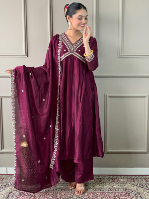 JAPNAAM Embroidered Kurta, Trouser/Pant & Dupatta Set