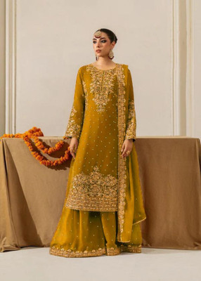 Tasrika Embroidered, Embellished Kurta, Palazzo & Dupatta Set