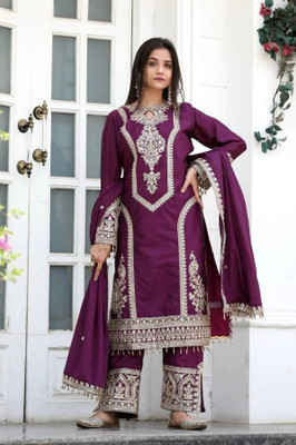 trihora Embroidered Kurta, Trouser/Pant & Dupatta Set