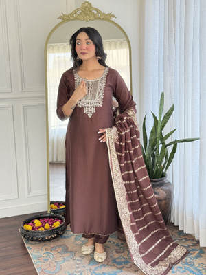 TARUNIPOSHAK Embroidered Kurta, Churidar & Dupatta Set