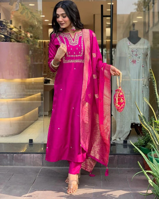 Tylissa Embroidered Kurta, Trouser/Pant & Dupatta Set