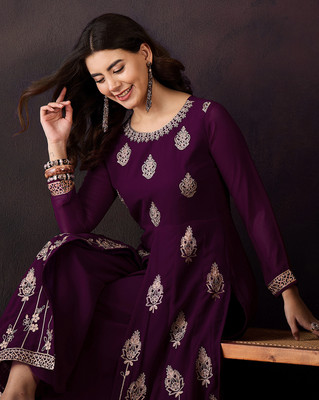 SheWill Embroidered Kurta, Palazzo & Dupatta Set