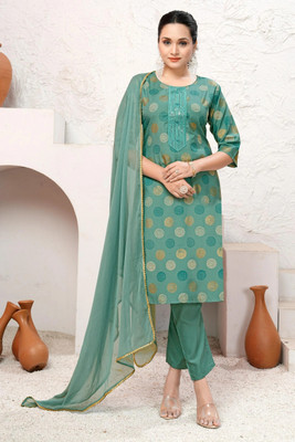 CLAVINET Embroidered Kurta, Palazzo & Dupatta Set