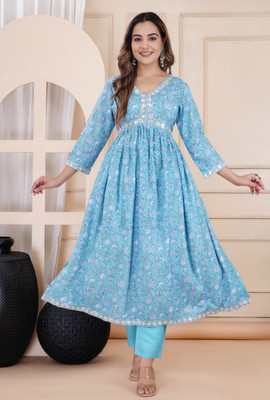 DIVINE FASHION Floral Print Anarkali Kurta, Bottom & Dupatta Set