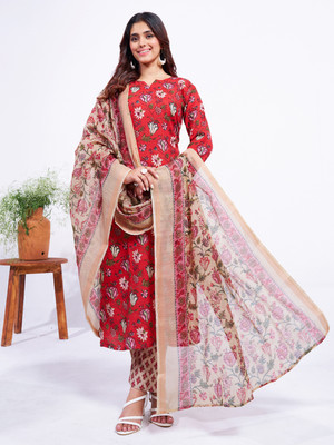 ARADHNA Floral Print Kurta, Trouser/Pant & Dupatta Set