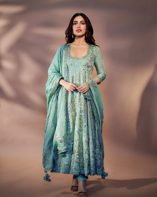 Tasrika Embroidered Anarkali Kurta, Bottom & Dupatta Set