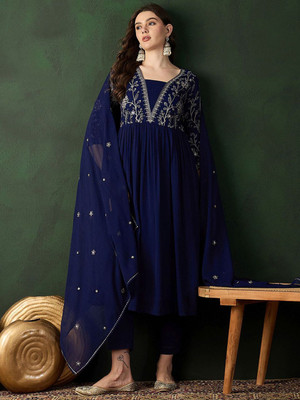 Sangria Embellished Anarkali Kurta, Bottom & Dupatta Set