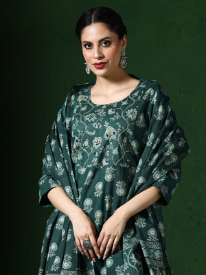 Jaipur Kurti Embroidered Kurta, Trouser/Pant & Dupatta Set