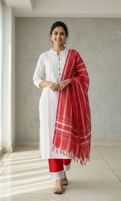 COTTONKURTI Striped, Woven Kurta, Dhoti Pant & Dupatta Set