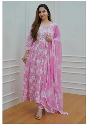 WishWorld Printed Kurta, Palazzo & Dupatta Set