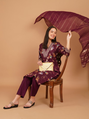 RUVII Embroidered Kurta, Trouser/Pant & Dupatta Set