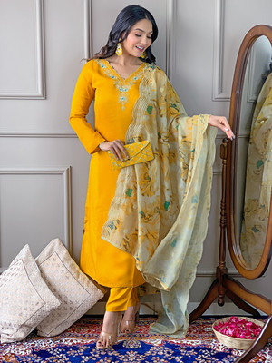 Vaidehi Fashion Embroidered Kurta, Trouser/Pant & Dupatta Set