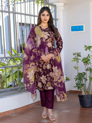 ARADHNA Floral Print Kurta, Trouser/Pant & Dupatta Set