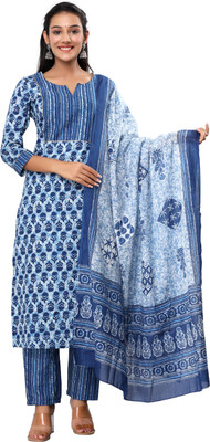 RaghviFab Floral Print Kurta, Trouser/Pant & Dupatta Set