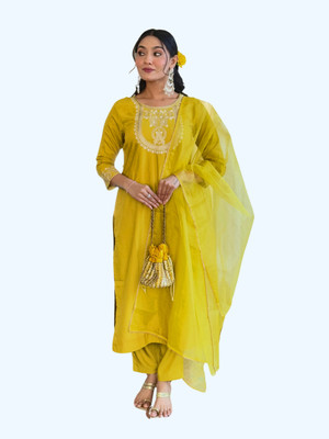 Tective Embroidered Kurta, Salwar & Dupatta Set