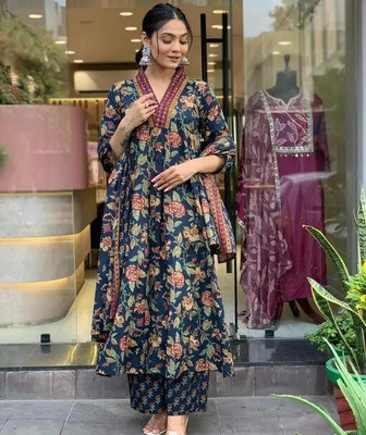Mastvery Printed Kurta, Palazzo & Dupatta Set
