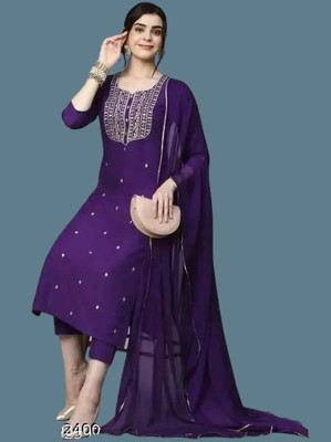 MATAKA Solid, Self Design, Embroidered, Embellished Kurta, Salwar & Dupatta Set