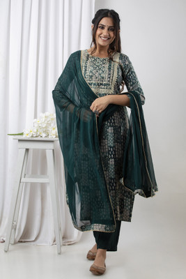 Kesarya Embroidered Kurta, Trouser/Pant & Dupatta Set