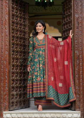 Chestha Creations Printed Kurta, Trouser/Pant & Dupatta Set
