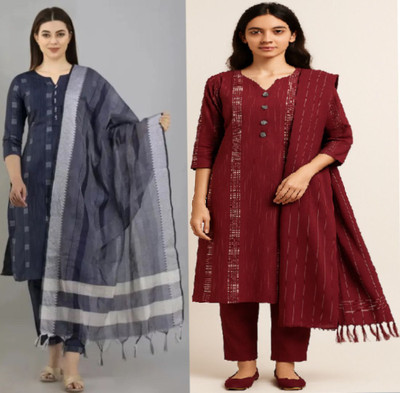 HOC's Self Design Kurta, Trouser/Pant & Dupatta Set