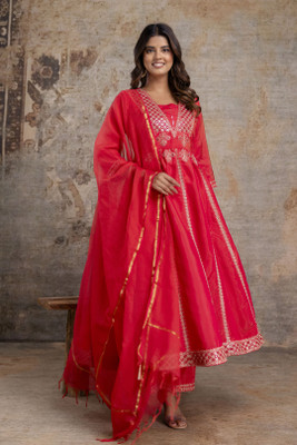 ANOUK Embroidered Anarkali Kurta, Bottom & Dupatta Set