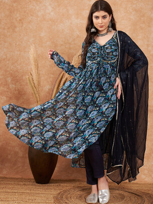 Sangria Floral Print Kurta, Trouser/Pant & Dupatta Set
