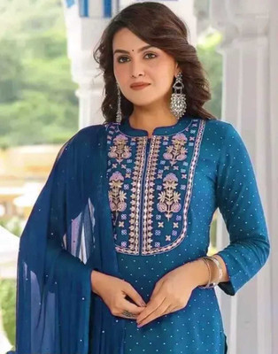 Gopi Kishan Premium Embroidered Kurta, Trouser/Pant & Dupatta Set