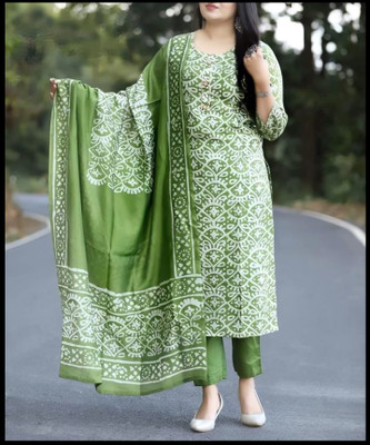 Oumad Floral Print Kurta, Palazzo & Dupatta Set