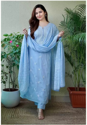 Kesar Creation Embroidered Kurta, Palazzo & Dupatta Set