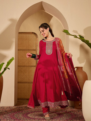 Sangria Embroidered Kurta, Trouser/Pant & Dupatta Set