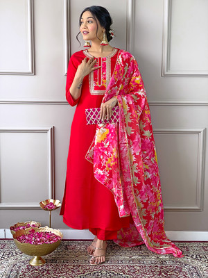 SHREE KSHETRAPAL CREATION Embroidered Kurta, Trouser/Pant & Dupatta Set