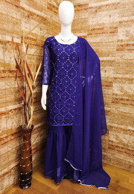 JP FASHION Embroidered Kurta, Sharara & Dupatta Set