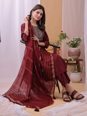 Hritika Embroidered, Embellished Kurta, Trouser/Pant & Dupatta Set