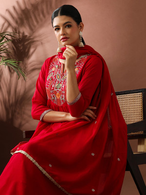 Jaipur Kurti Embroidered Kurta, Trouser/Pant & Dupatta Set