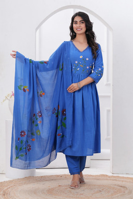 Fcp Embroidered Anarkali Kurta, Bottom & Dupatta Set