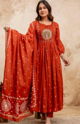 Aarya Fashion Embroidered Anarkali Kurta, Bottom & Dupatta Set