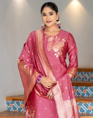 Skylee Embellished, Woven, Self Design Kurta, Trouser/Pant & Dupatta Set