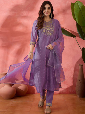 Sangria Embroidered Kurta, Trouser/Pant & Dupatta Set