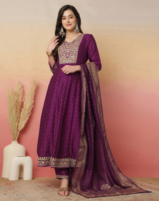 Tasrika Embellished, Embroidered Anarkali Kurta, Bottom & Dupatta Set