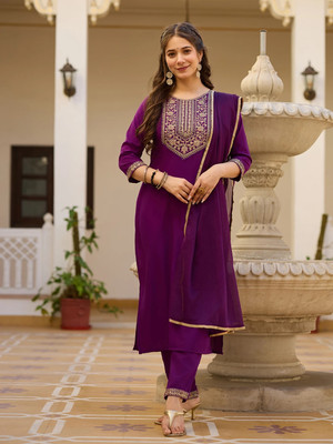 Feelon Embroidered Kurta, Trouser/Pant & Dupatta Set