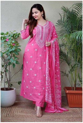 VAIBHU Embroidered Kurta, Trouser/Pant & Dupatta Set