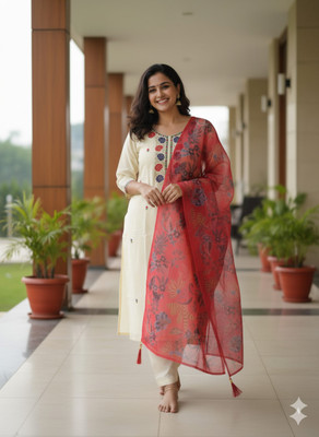shhop Embroidered Anarkali Kurta, Bottom & Dupatta Set